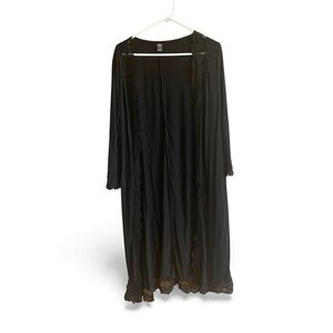 Emery Rose Long Cardigan Black With Lace Trim Sleeves and Opening Women’s Size M